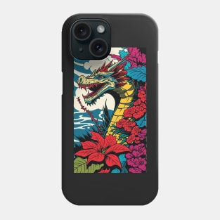 Dragon Vibrant Tropical Flower Tall Retro Vintage Digital Pop Art Portrait Phone Case