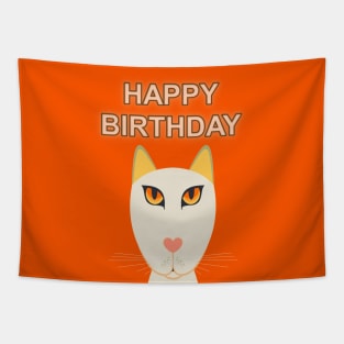 HAPPY BIRTHDAY CAT ORANGE Tapestry