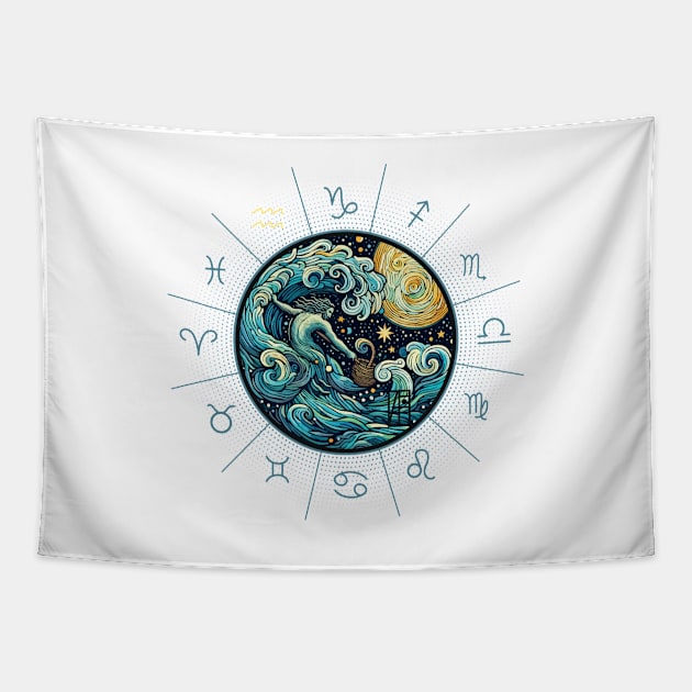 ZODIAC Aquarius - Astrological AQUARIUS - AQUARIUS - ZODIAC sign - Van Gogh style - 9 Tapestry by ArtProjectShop