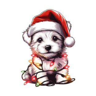 Adorable Dog Christmas Lights Santa Hat T-Shirt