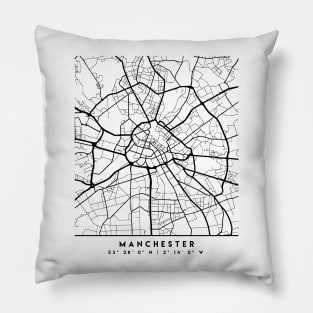 MANCHESTER ENGLAND BLACK CITY STREET MAP ART Pillow