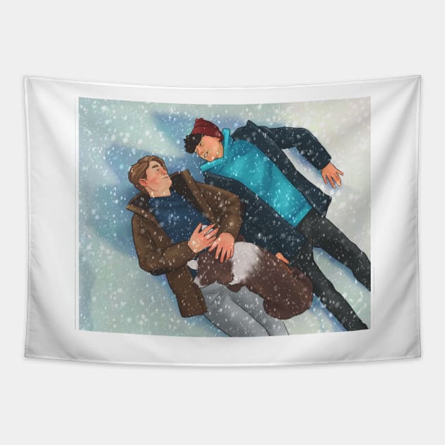 Nick and Charlie - heartstopper snow day drawing Tapestry by daddymactinus