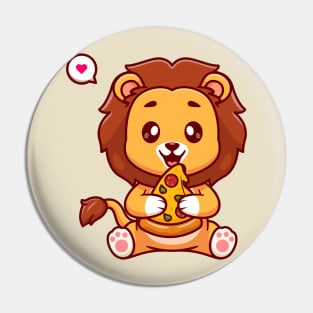 Cute Lion Eating Pizza Cartoon Pin