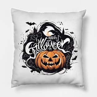 Happy Halloween typography poster with handwritten calligraphy text illustration Pillow