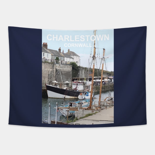 Cornwall Charlestown   Cornish gift Kernow Travel location poster, St Austell Tapestry by BarbaraGlebska