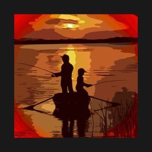 Father Son Fishing Sunset T-Shirt