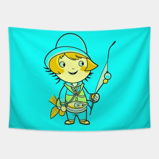 Cute and Funny Fishing Girl Tapestry