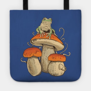 Cottagecore Aesthetic Mushrooms and Frog Tote
