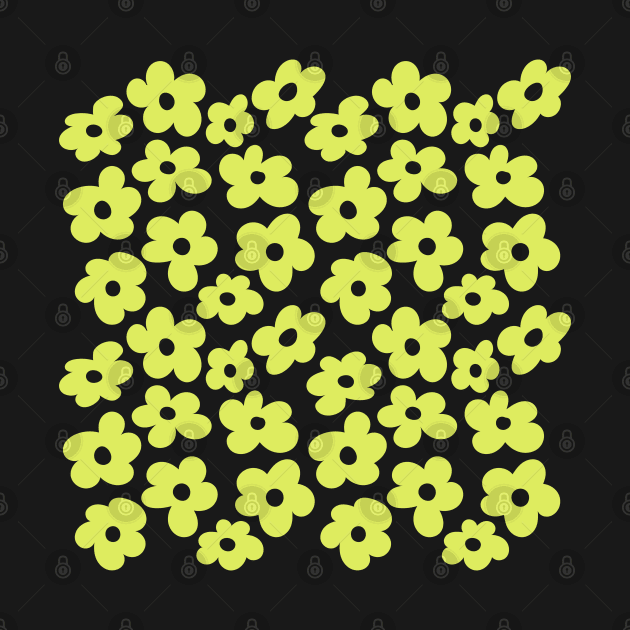 Neon Yellow Flowers on Aesthetic Pink Background Retro Daisy by YourGoods