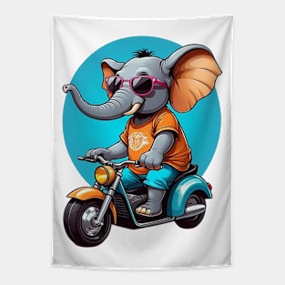 Motorbike Riding Elephant Tapestry