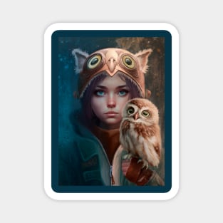 Adventure girl and owl Magnet