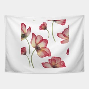 Red translucent Poppies watercolor print. Transparent Poppy flower romantic composition Tapestry
