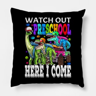 Watch Out Preschool Here I Come Monster Truck Dinosaur Back To School Pillow