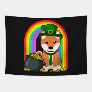 Shiba Inu Rainbow Irish Clover St Patrick Day Dog Gift graphic Tapestry