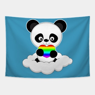 Cute Panda with Rainbow Heart Tapestry