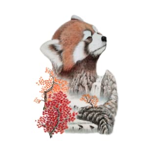 Red panda and autumn landscape T-Shirt
