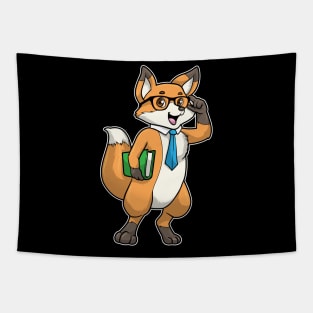 Fox as Nerd with Glasses & Book Tapestry