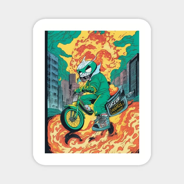 Ghost Rider of the 90s Apocalypse neon nostalgia Magnet by Rizstor