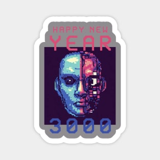 Happy new year 3000 futuristic pixel art Magnet