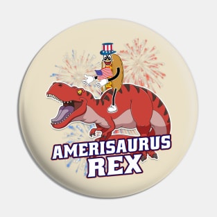 Hotdog T Rex Dinosaur 4th of July Amerisaurus Funny Gifts Pin