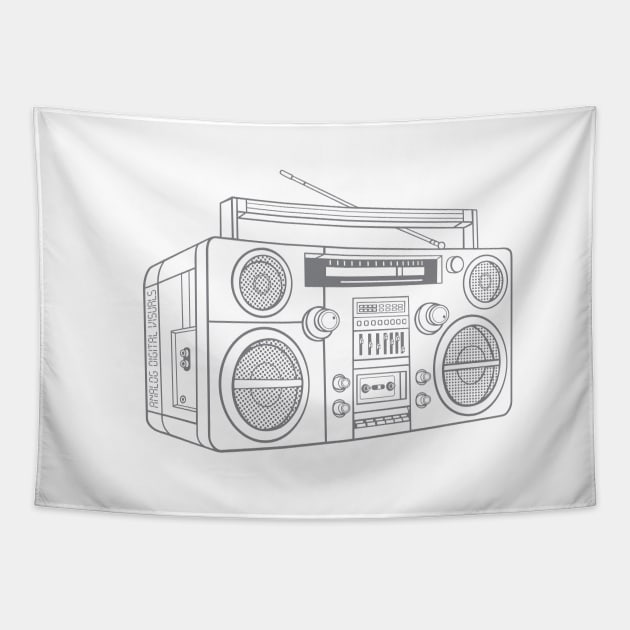 Boombox (Gray Lines) Analog / Music Tapestry by Analog Digital Visuals