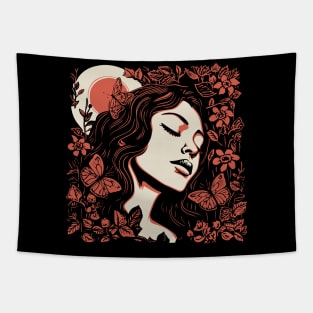 Linocut Woman Tapestry