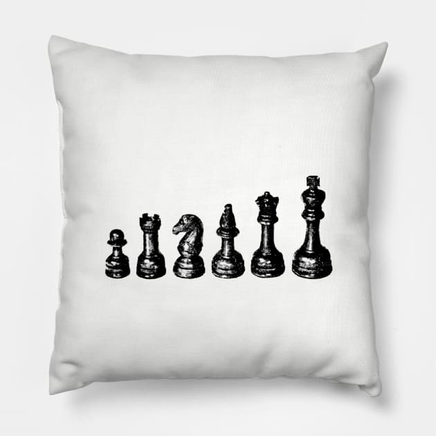 Chess Pieces Vintage Illustration Pillow by softbluehum