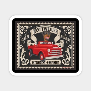 Funny Cute Rottie Rottweiler Dog in Red Truck Magnet