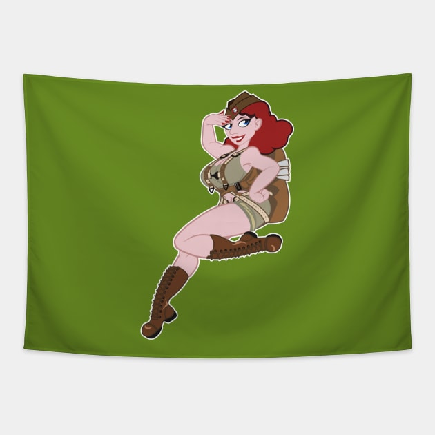 Airborne Pinup Cartoon Style Tapestry by Baggss
