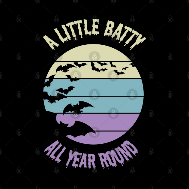 A Little Batty All Year Round Flying Bats Sunset Halloween Scary Tan Blue Purple by Black Ice Design