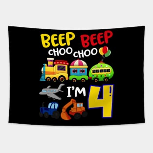 Beep Beep Chooo Chooo I am 4 Birthday Kids Tapestry