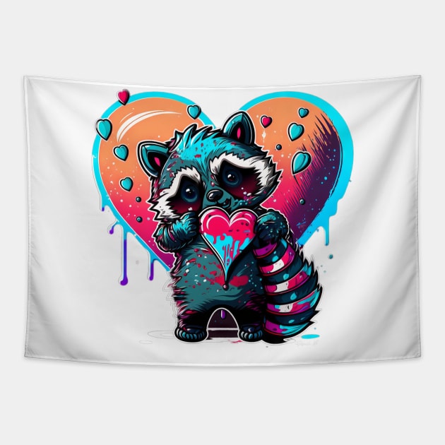 In Love Racoon design #1 Tapestry by Farbrausch Art