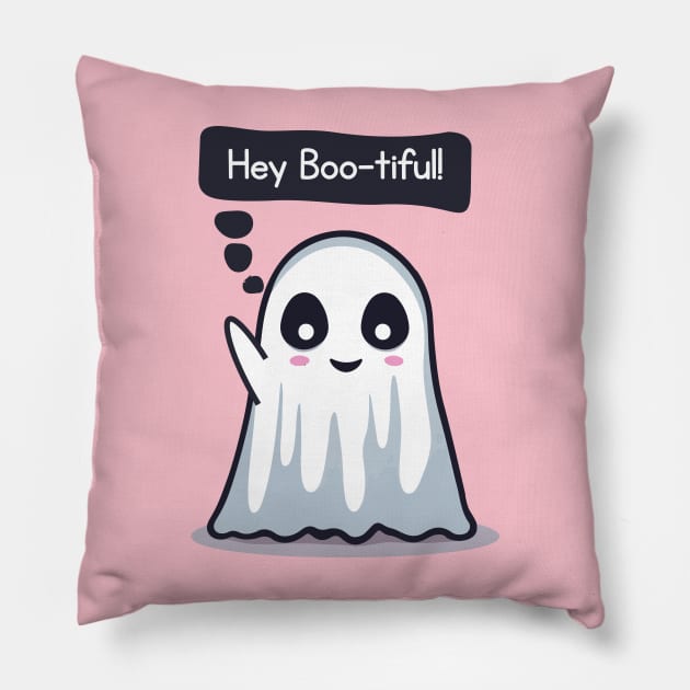 Hey Bootiful, Cute Kawaii Ghost Pillow by Rishirt