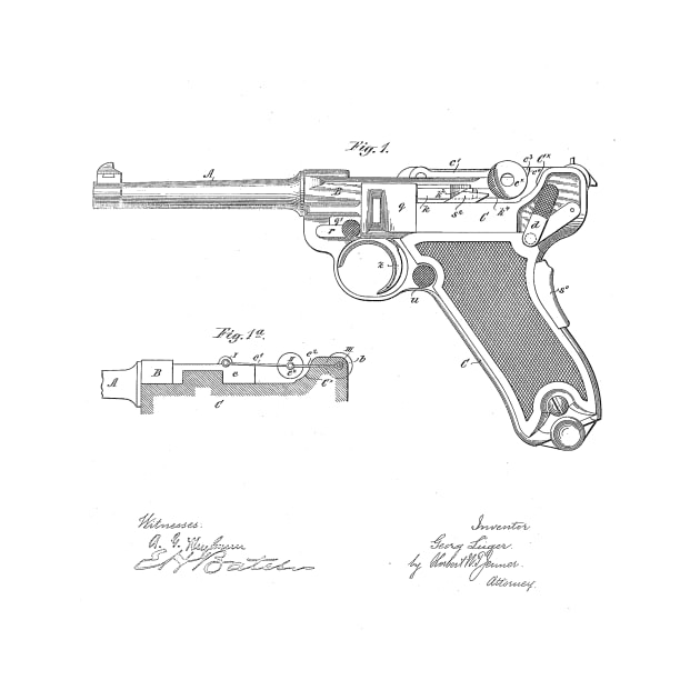 Gun Design Vintage Patent Hand Drawing by TheYoungDesigns