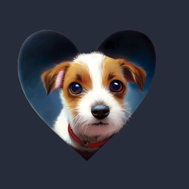 Adorable Jack Russell Terrier Puppy In a Heart Shape. Valentines Gift. Blue Background by Geminiartstudio
