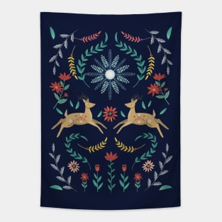 Folk Art Christmas Deer Tapestry