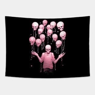 Pink preppy skeleton with skull balloons Tapestry