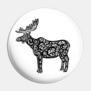 Moose Ink Art - detailed animal design - on white Pin