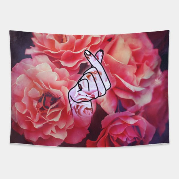 Korean Love Finger Snap - Pink Floral Tapestry by ArtByDesign