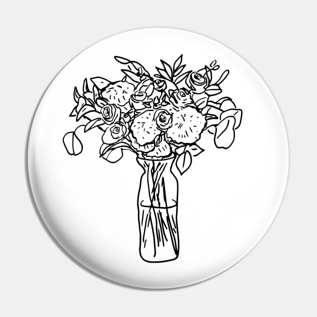 Roses Drawing in Vase Pin by Annelie