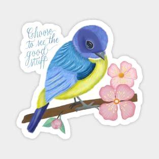 Bird, cherry blossoms, spring spirits and calligraphy Magnet