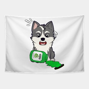 Funny husky Dog Spilled Wasabi Sauce Tapestry