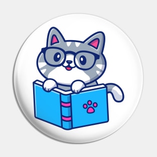 Cute cat reading book Pin