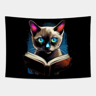 Siamese Cat Reads Book Tapestry