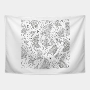 Paisley butterflies black and white Tapestry