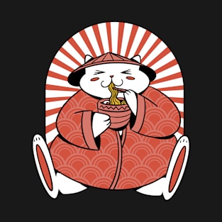 Fat Japanese Cat Eating Ramen T-Shirt