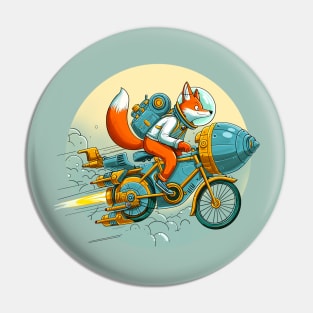 Fox Riding a Spaceship Bicycle Pin