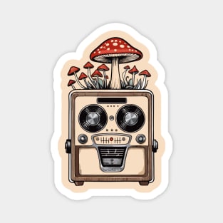 Happy Old Radio And Red Mushroom Magnet