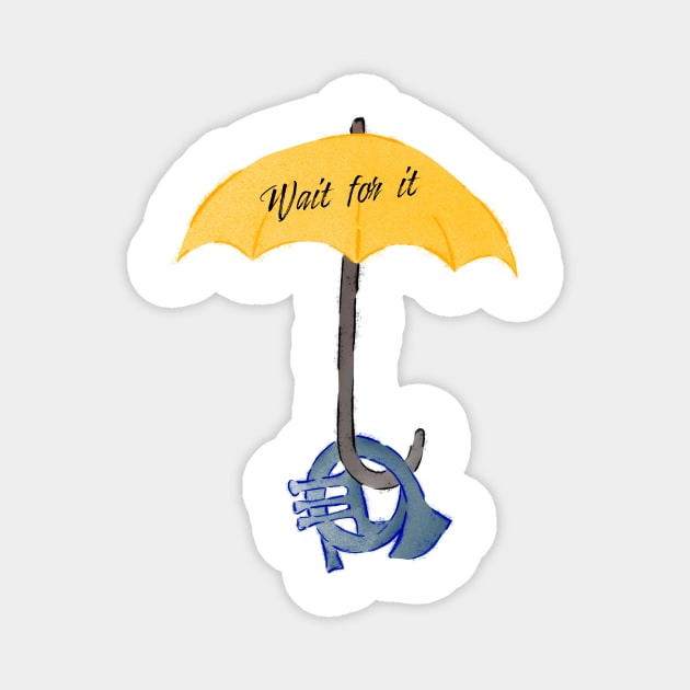 Yellow umbrella and blue horn black - Wait for it - pink Magnet by Uwaki