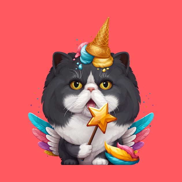 Black & White Persian Cat Ice Cream Unicorn by stonemask